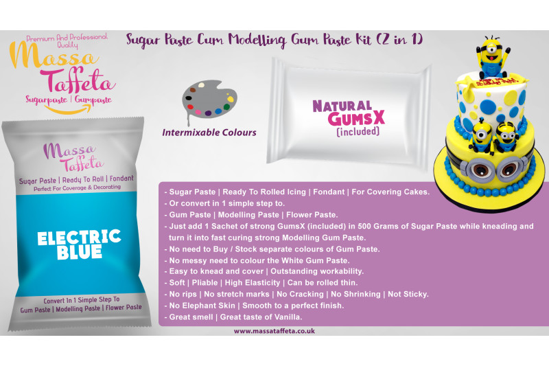 Electric Blue | Massa Taffeta | Sugar Paste Cum Modelling Gum Paste Kit (2 in 1)