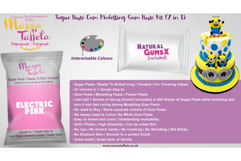 Electric Pink | Massa Taffeta | Sugar Paste Cum Modelling Gum Paste Kit (2 in 1)