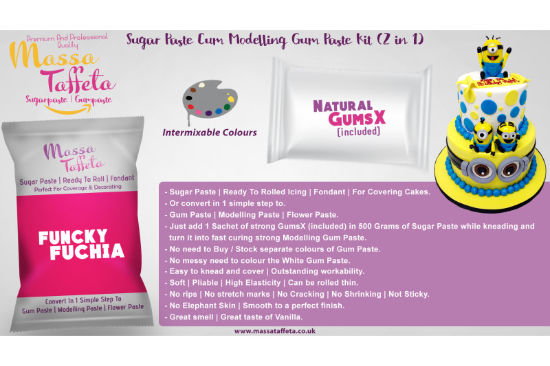 Funcky Fuchia | Massa Taffeta | Sugar Paste Cum Modelling Gum Paste Kit (2 in 1)