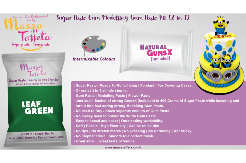 Leaf Green | Massa Taffeta | Sugar Paste Cum Modelling Gum Paste Kit (2 in 1)