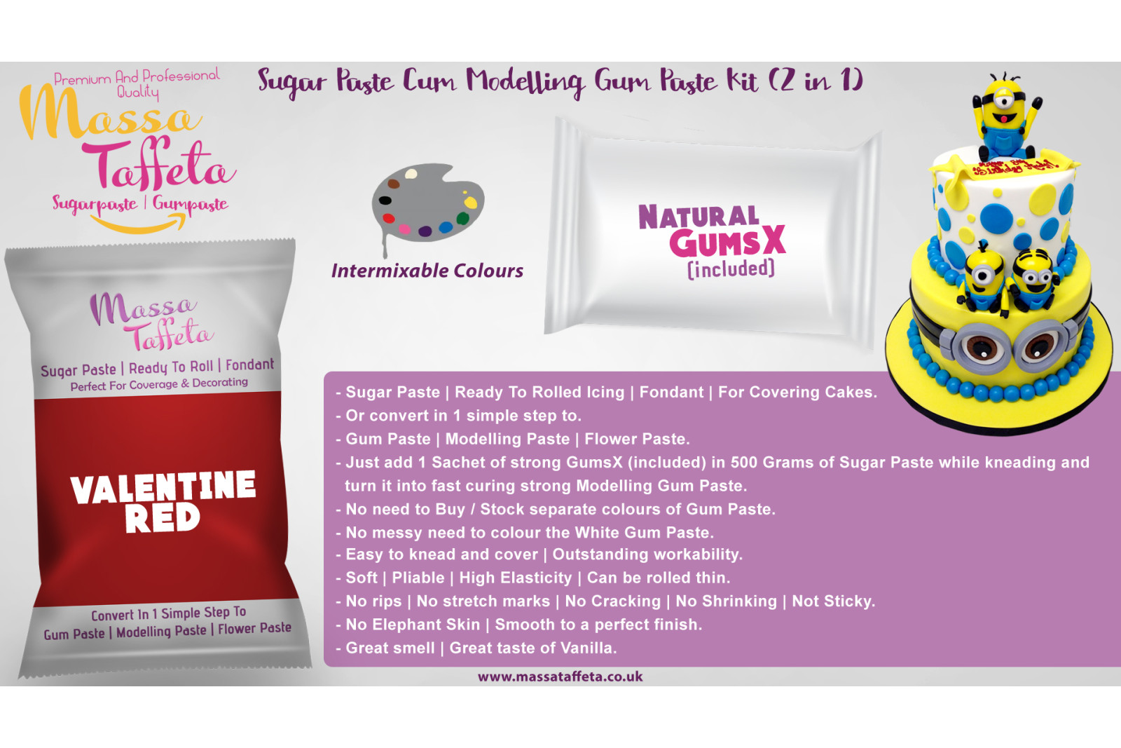 Ruby Red | Massa Taffeta | Sugar Paste Cum Modelling Gum Paste Kit (2 in 1)