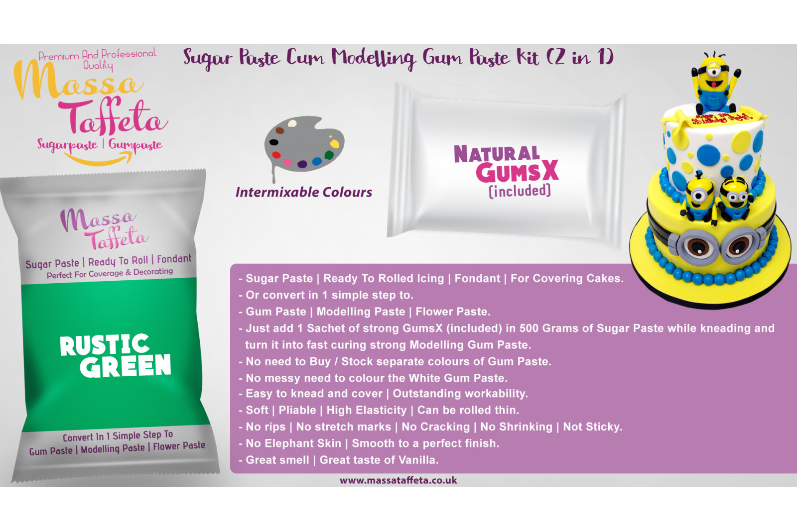 Rustic Green | Massa Taffeta | Sugar Paste Cum Modelling Gum Paste Kit (2 in 1)