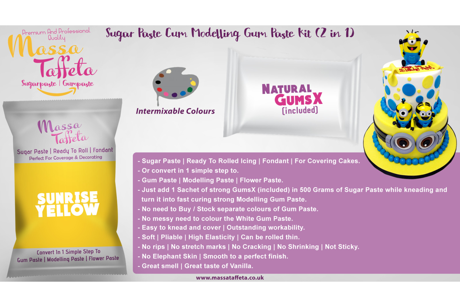 Sunrise Yellow | Massa Taffeta | Sugar Paste Cum Modelling Gum Paste Kit (2 in 1)
