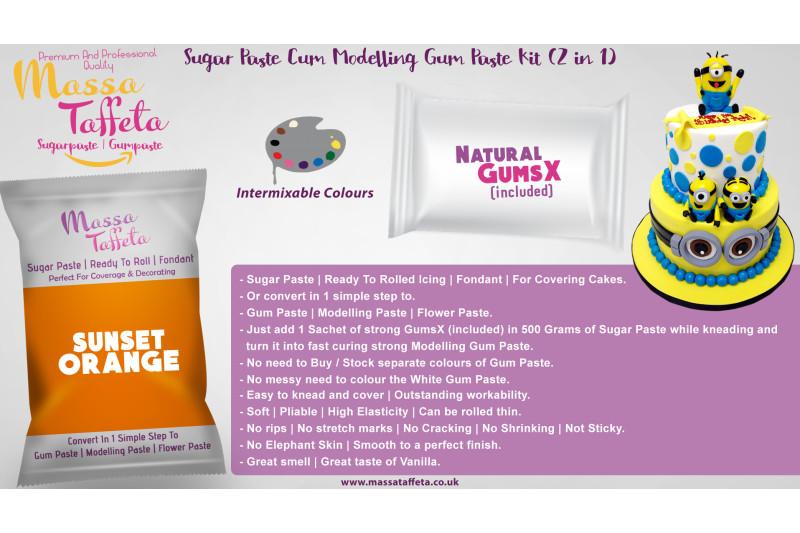 Sunset Orange | Massa Taffeta | Sugar Paste Cum Modelling Gum Paste Kit (2 in 1)