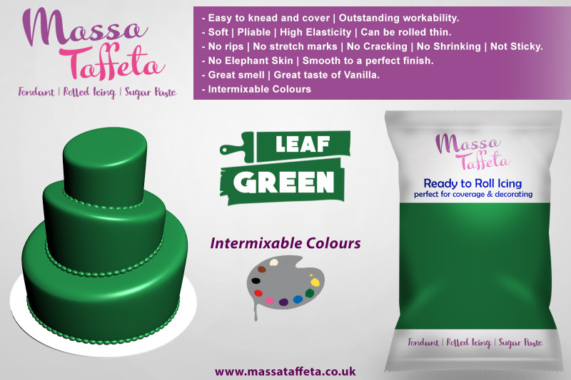 Leaf Green | Massa Taffeta | Fondant | Sugarpaste | Ready Rolled Icing | Cake Craft | Christmas Edible Decorating Essential 