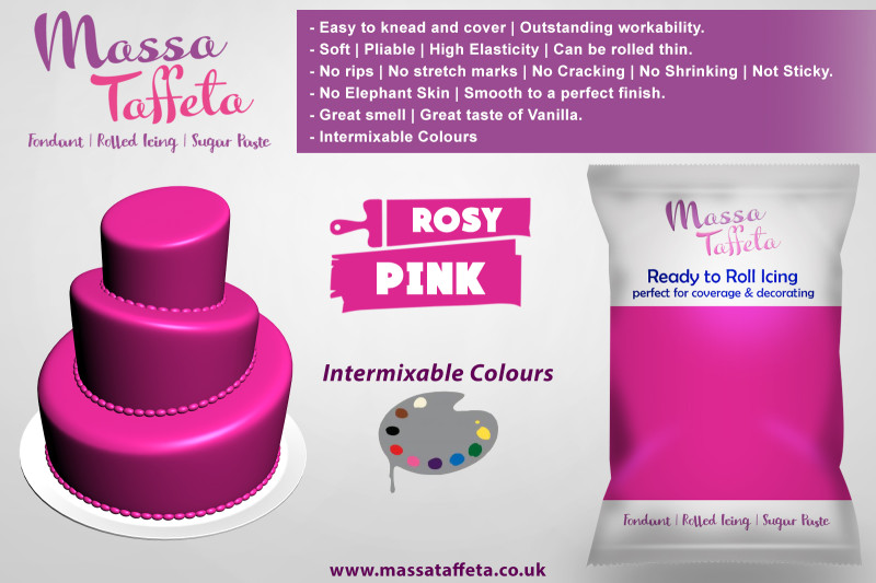 Rosy Pink | Massa Taffeta | Fondant | Sugarpaste | Ready Rolled Icing | Cake Craft 