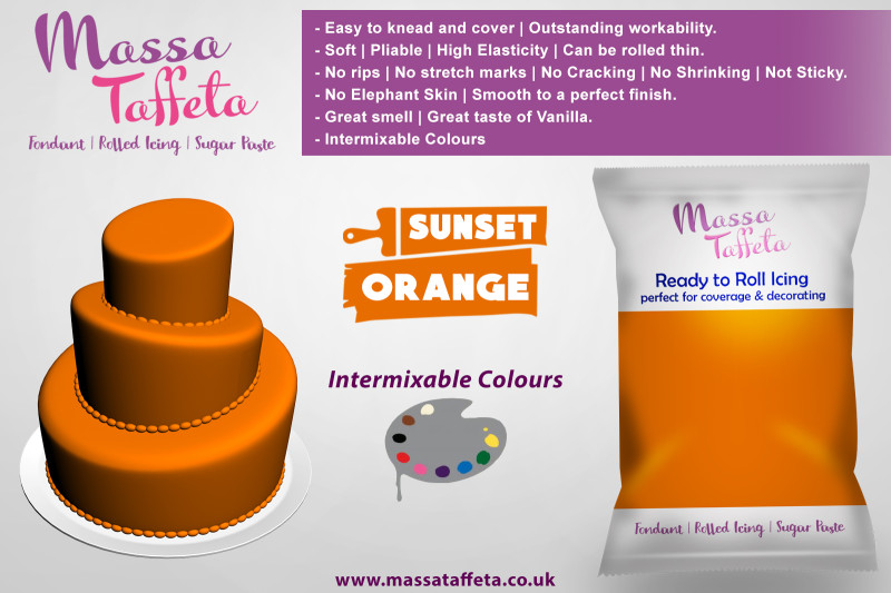 Orange | Massa Taffeta | Fondant | Sugarpaste | Ready Rolled Icing | Cake Craft 