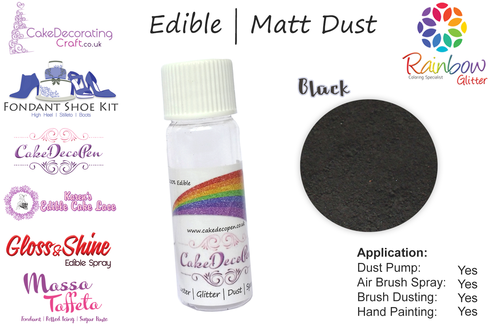 Black | Matt Dust | Petal Dust | Edible | 4 Gram Tube | Cake Decorating Craft