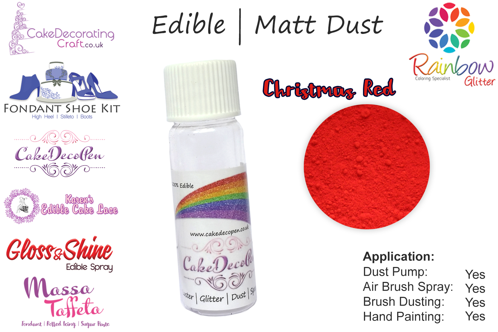 Christmas Red | Matt Dust | Petal Dust | Edible | 4 Gram Tube | Cake Decorating Craft