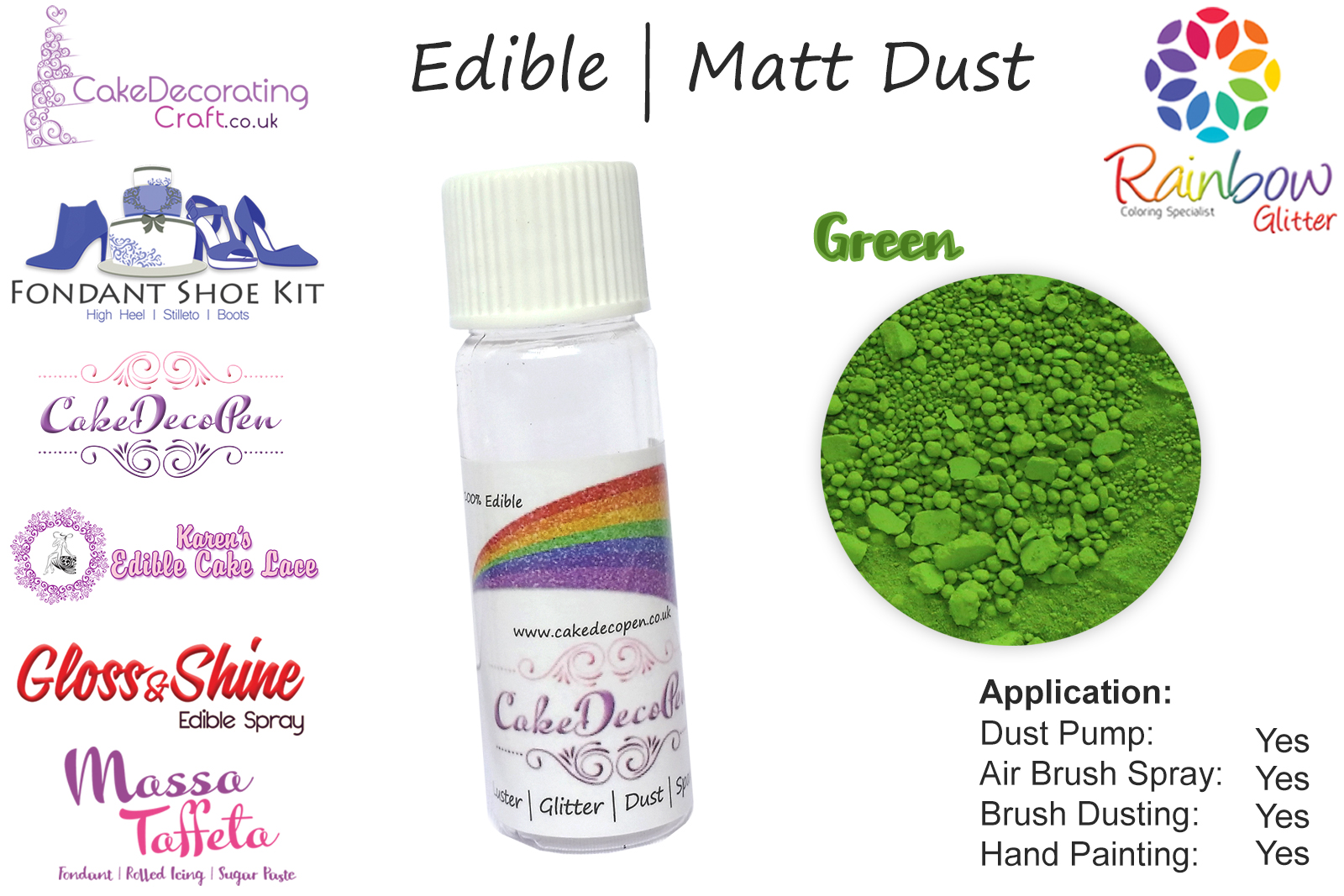Spring Green | Matt Dust | Petal Dust | Edible | 4 Gram Tube | Cake Decorating Craft
