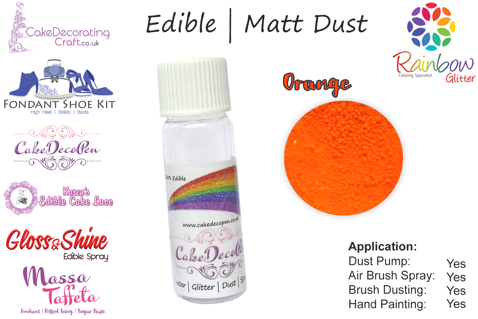Orange | Matt Dust | Petal Dust | Edible | 25 Gram Pot | Cake Decorating Craft