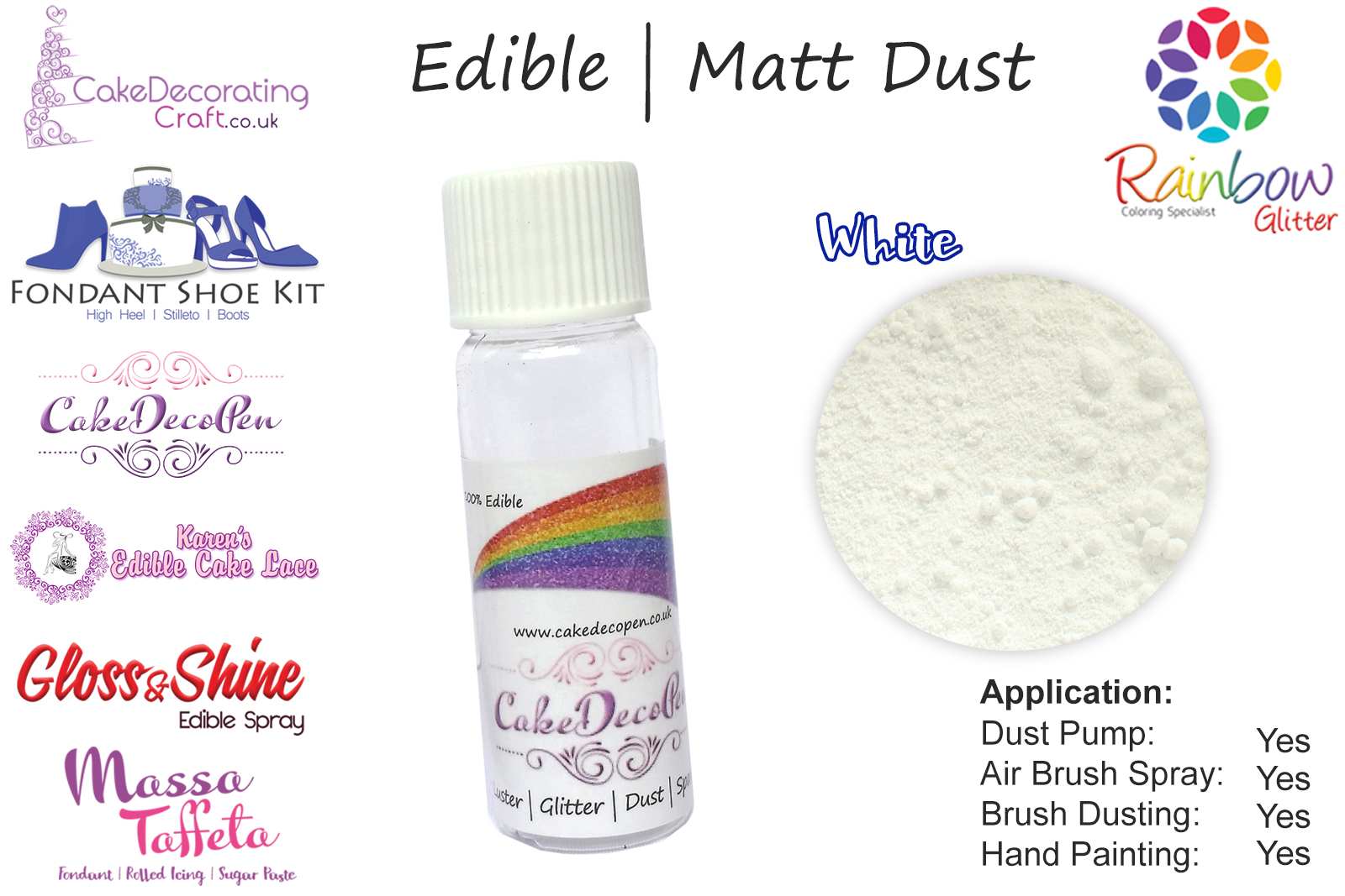 White | Matt Dust | Petal Dust | Edible | 4 Gram Tube | Cake Decorating Craft