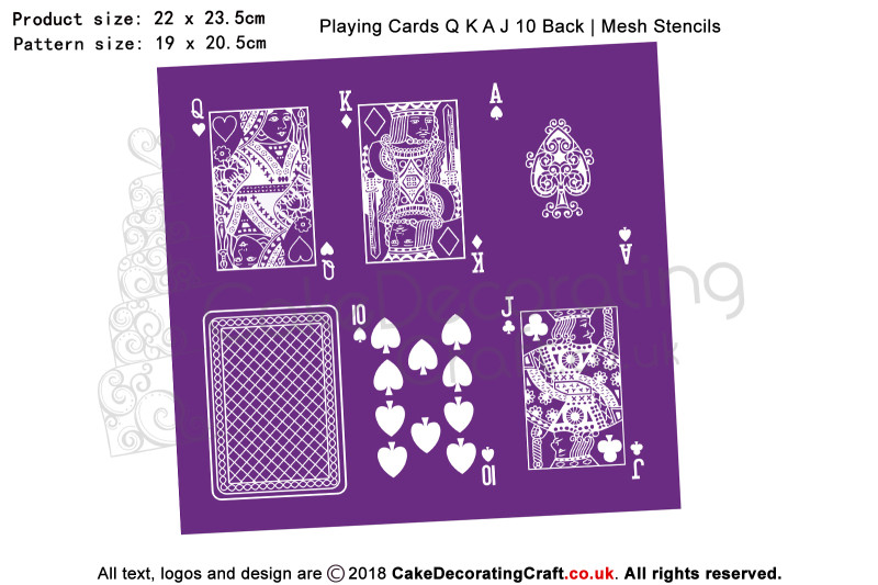 Playing Cards Q K A J 10 Back | Mesh Stencils | Edible Ink