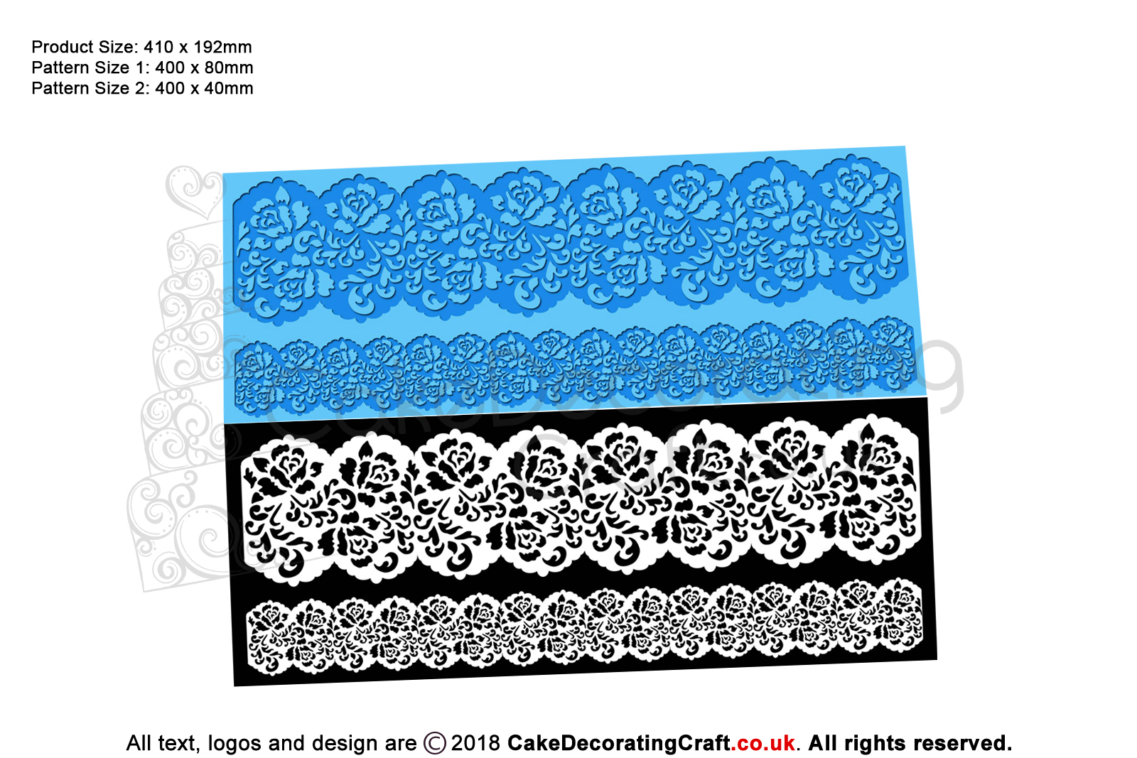 Damask Rose Ribbon | Cake Lace Mats for Edible Cake Lace Mixes and Premixes | Cake Decorating Craft Tool