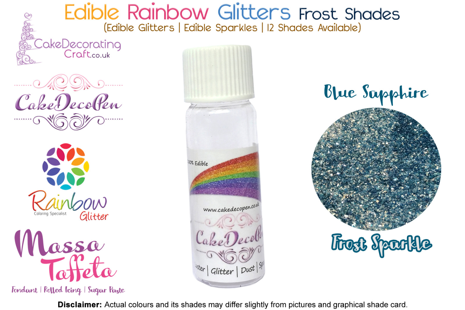 Blue Sapphire | Rainbow Glitter | Frost Shade | 100 % Edible | Cake Decorating Craft | 8 Grams