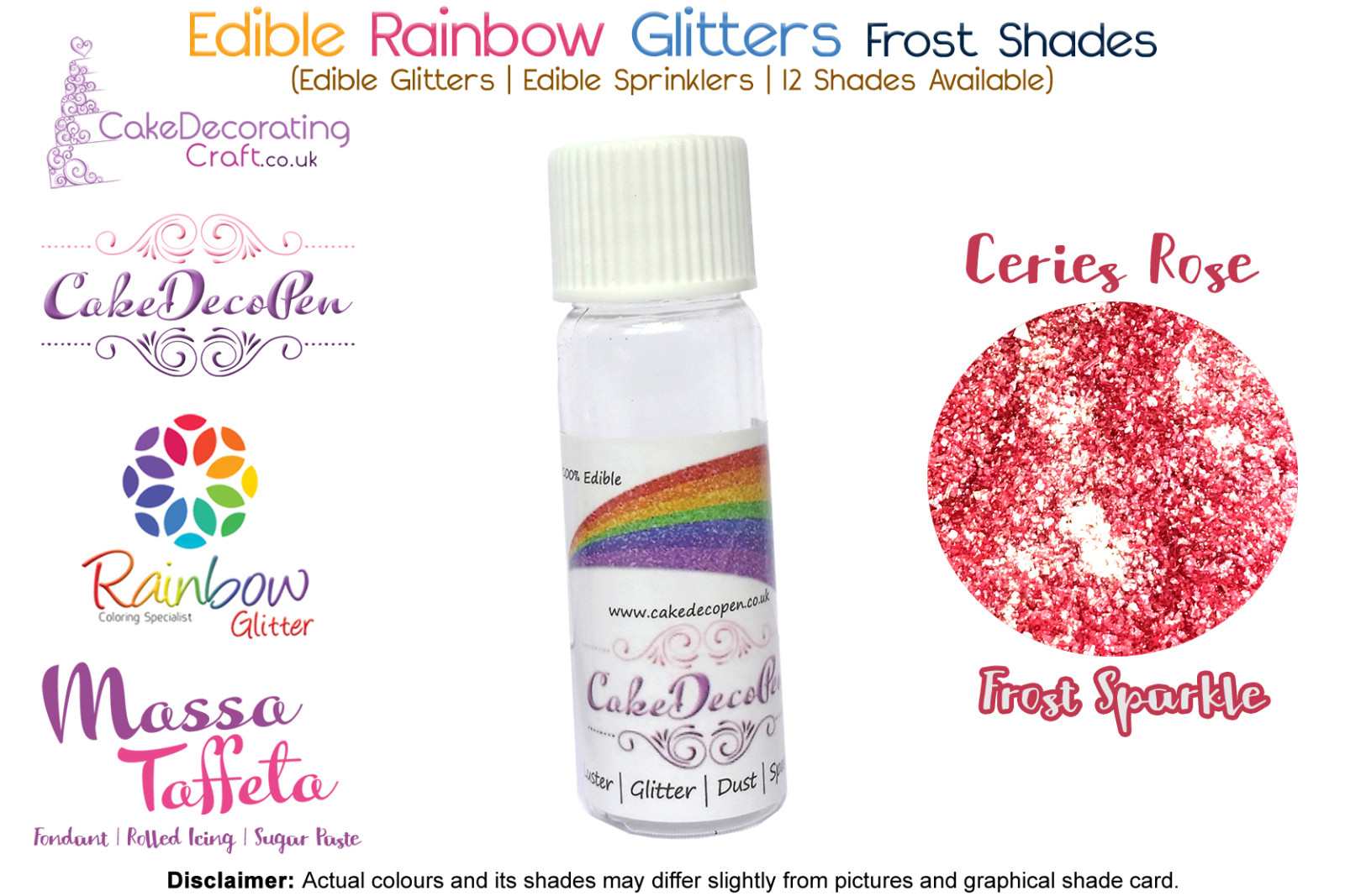 Cerise Rose | Rainbow Glitter | Frost Shade | 100 % Edible | Cake Decorating Craft | 8 Grams