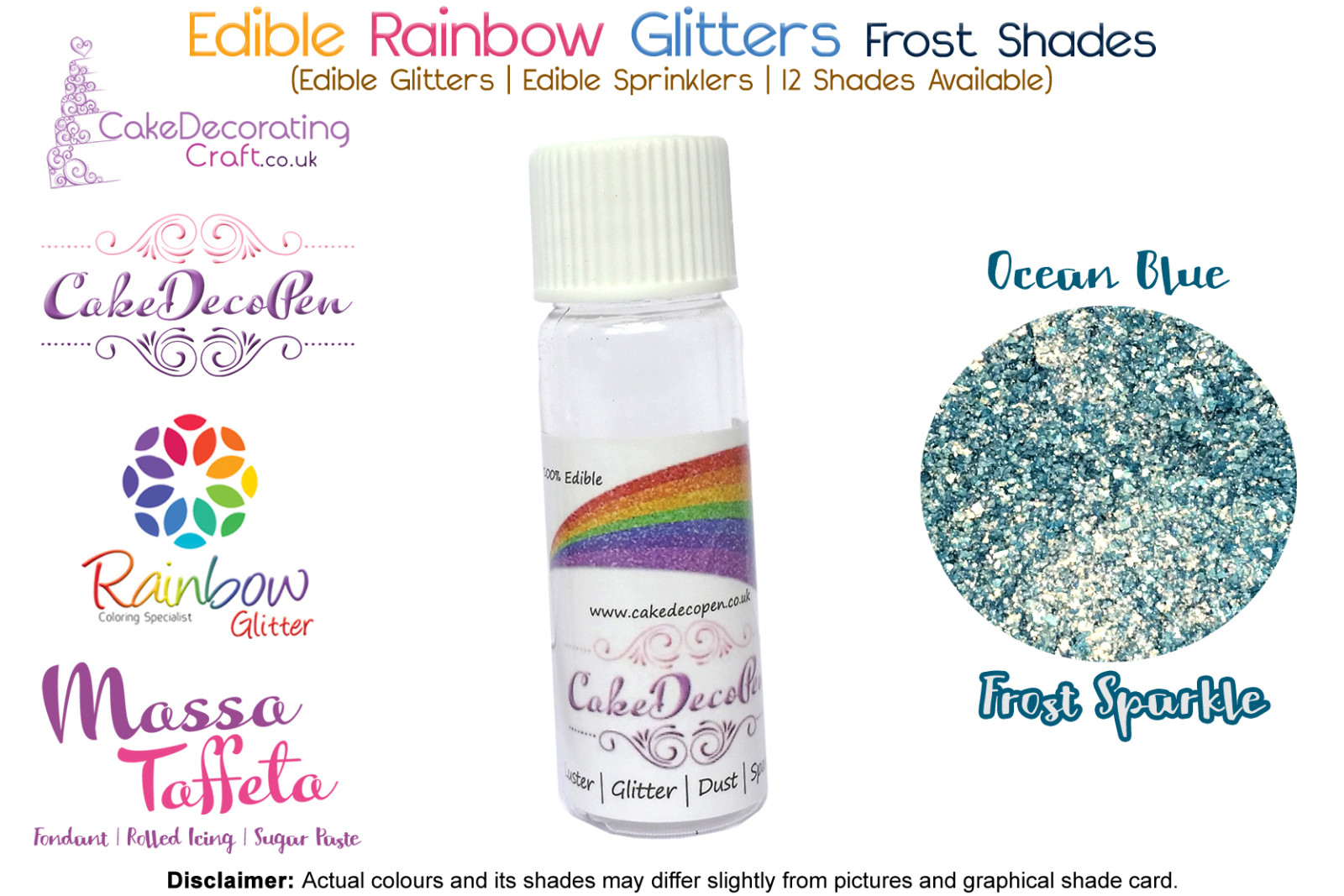 Ocean Blue | Rainbow Glitter | Frost Shade | 100 % Edible | Cake Decorating Craft | 8 Grams