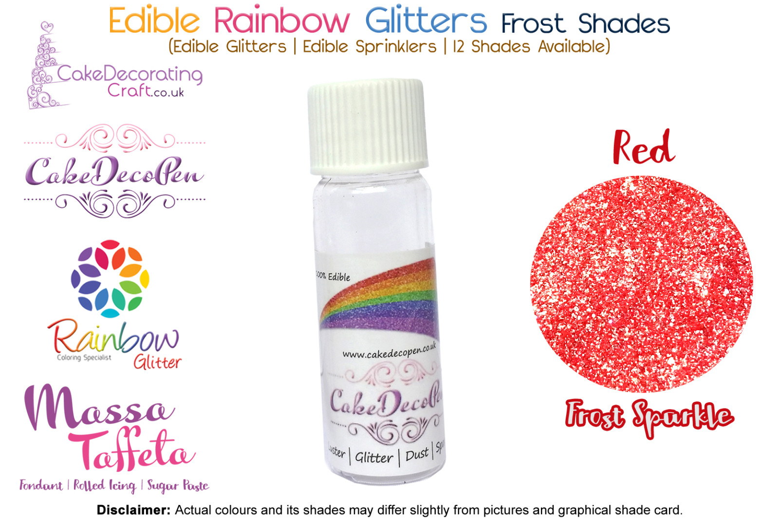 Rose Red | Rainbow Glitter | Frost Shade | 100 % Edible | Cake Decorating Craft | 8 Grams