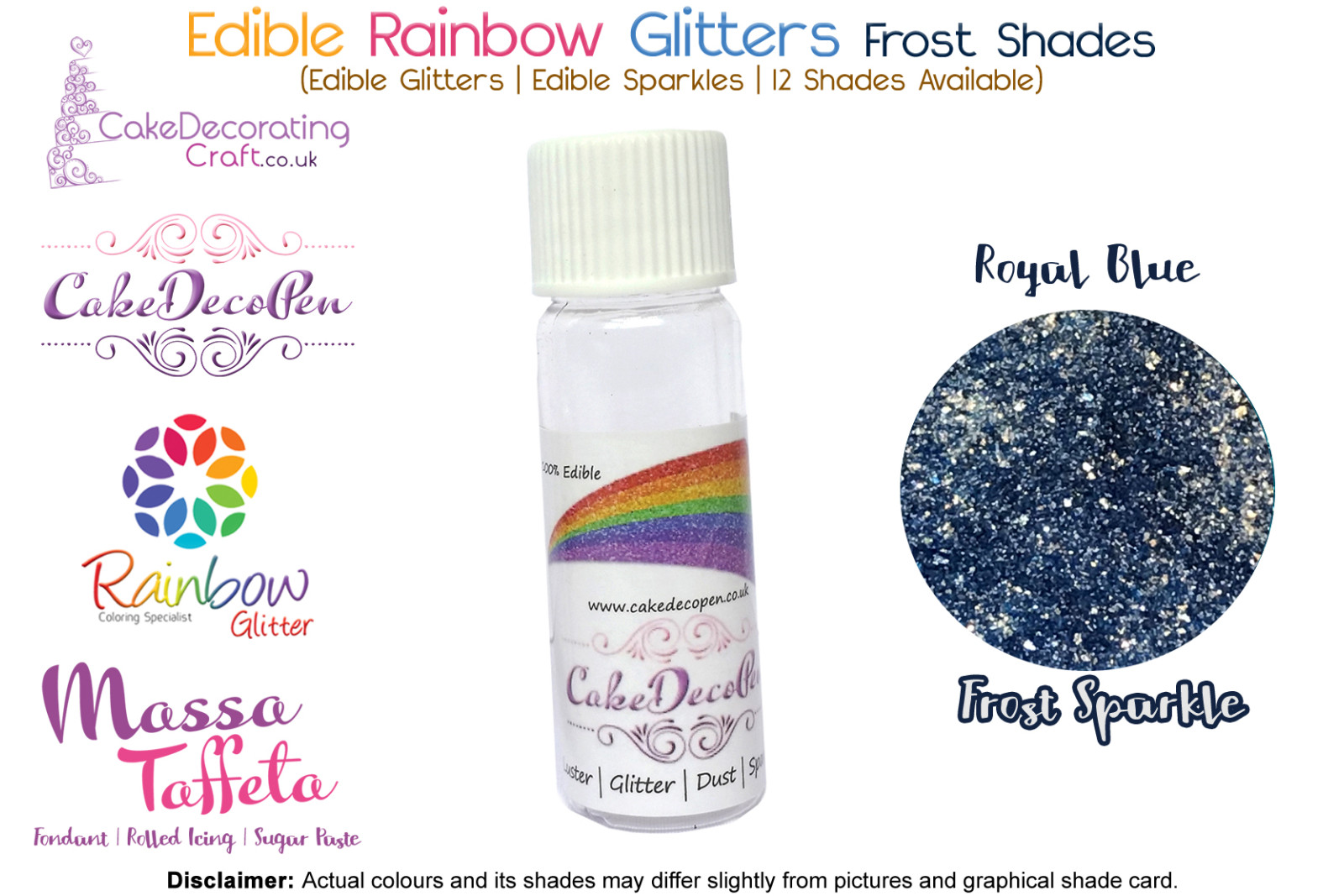 Royal Blue | Rainbow Glitter | Frost Shade | 100 % Edible | Cake Decorating Craft | 8 Grams