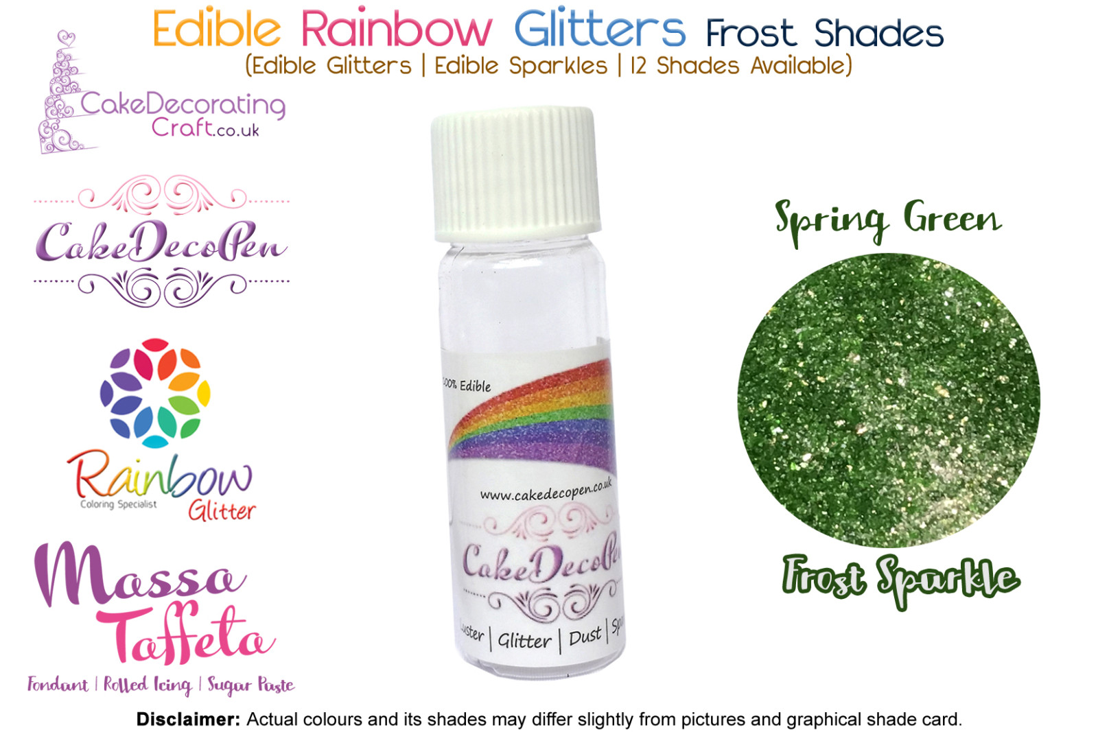 Spring Green | Rainbow Glitter | Frost Shade | 100 % Edible | Cake Decorating Craft | 8 Grams