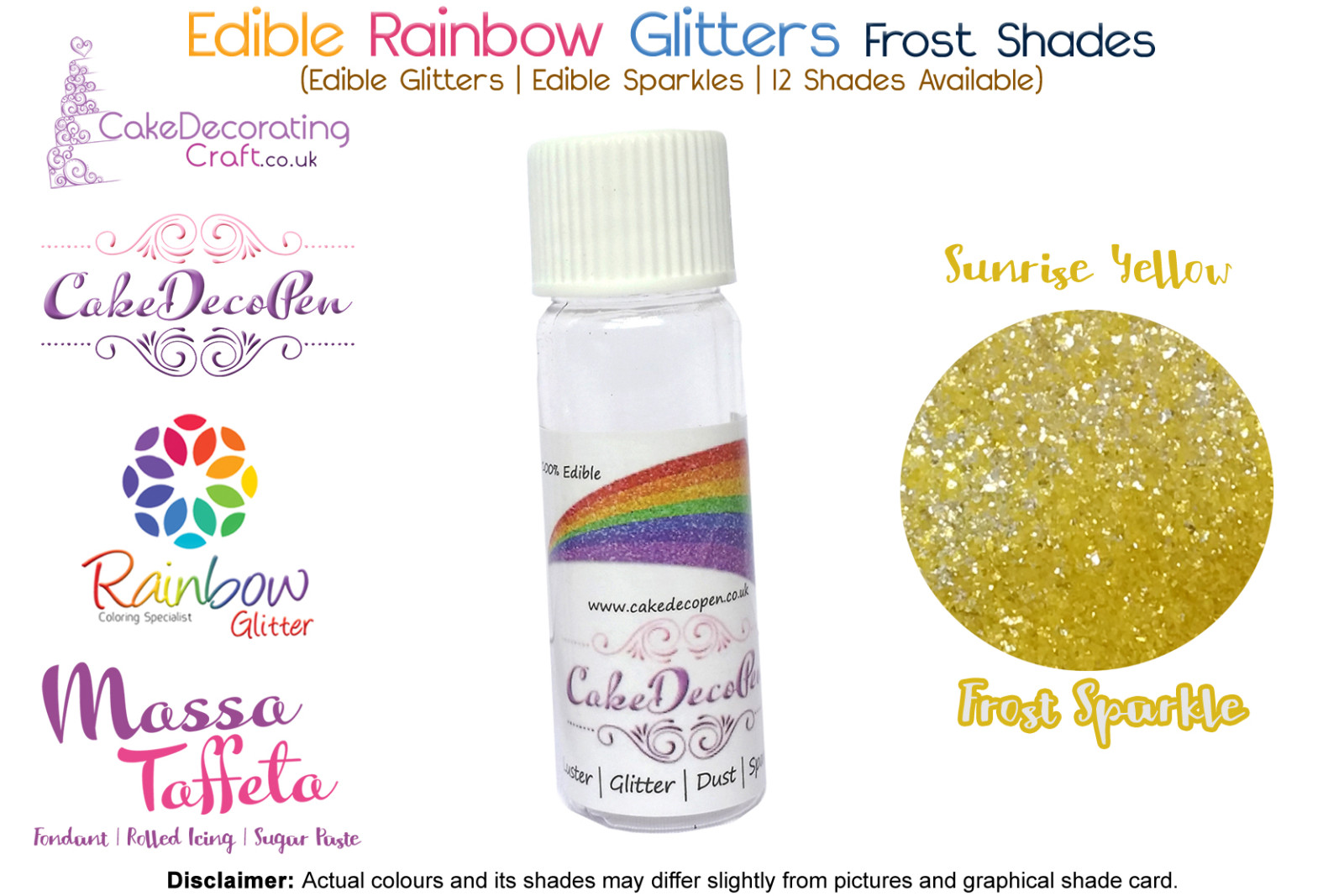 Sunrise Yellow | Rainbow Glitter | Frost Shade | 100 % Edible | Cake Decorating Craft | 8 Grams