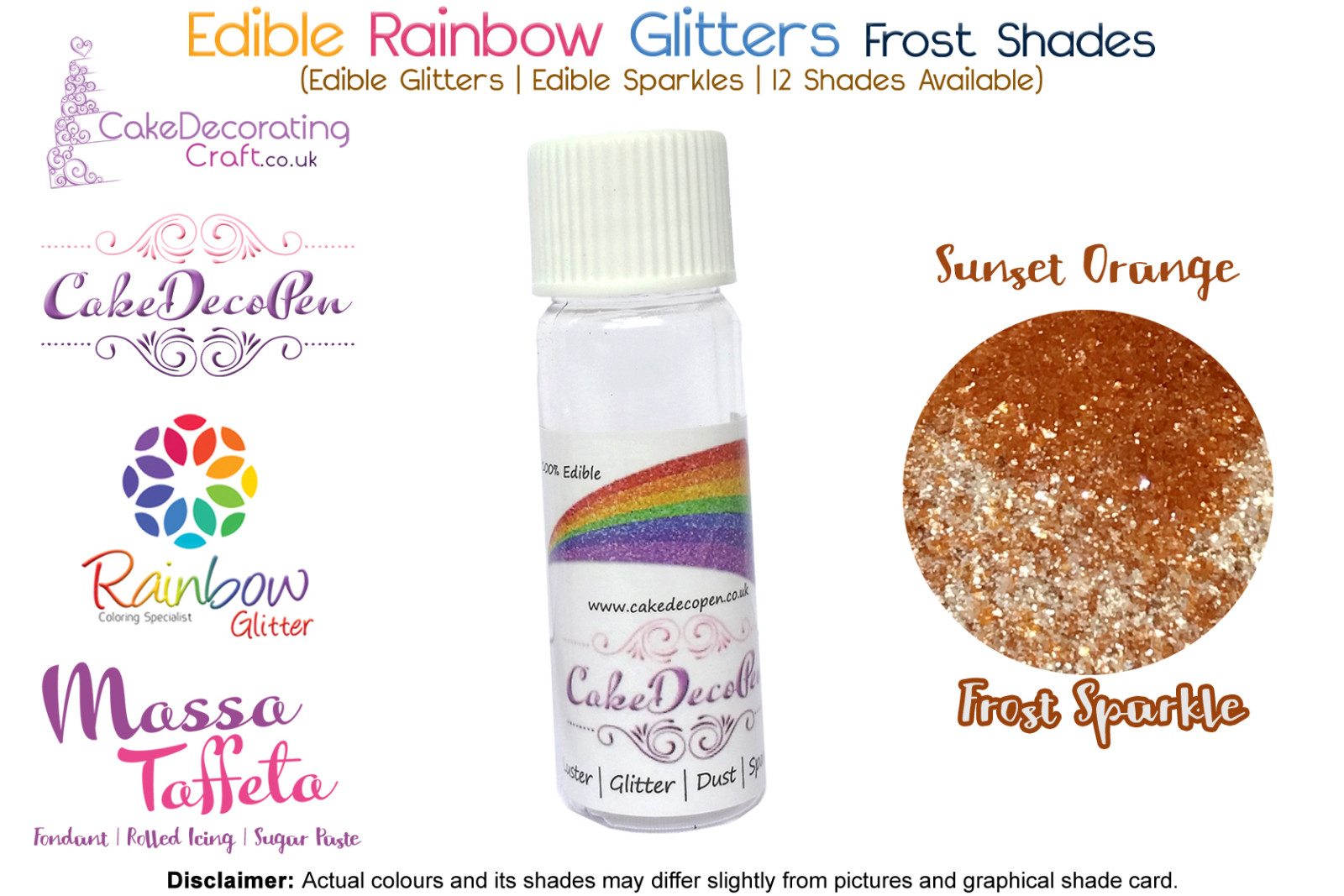 Sunset Orange | Rainbow Glitter | Frost Shade | 100 % Edible | Cake Decorating Craft | 8 Grams