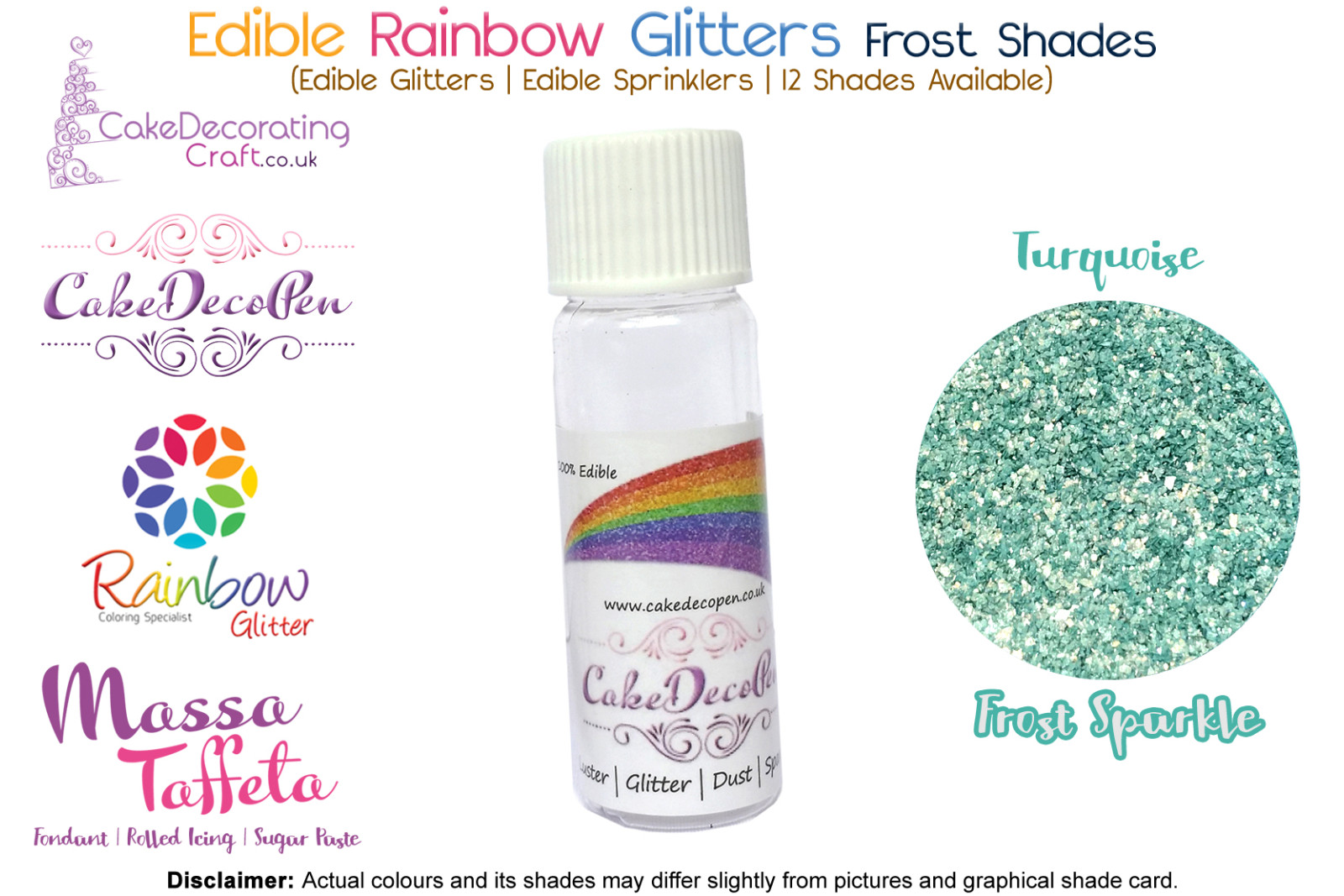 Turquoise | Rainbow Glitter | Frost Shade | 100 % Edible | Cake Decorating Craft | 8 Grams