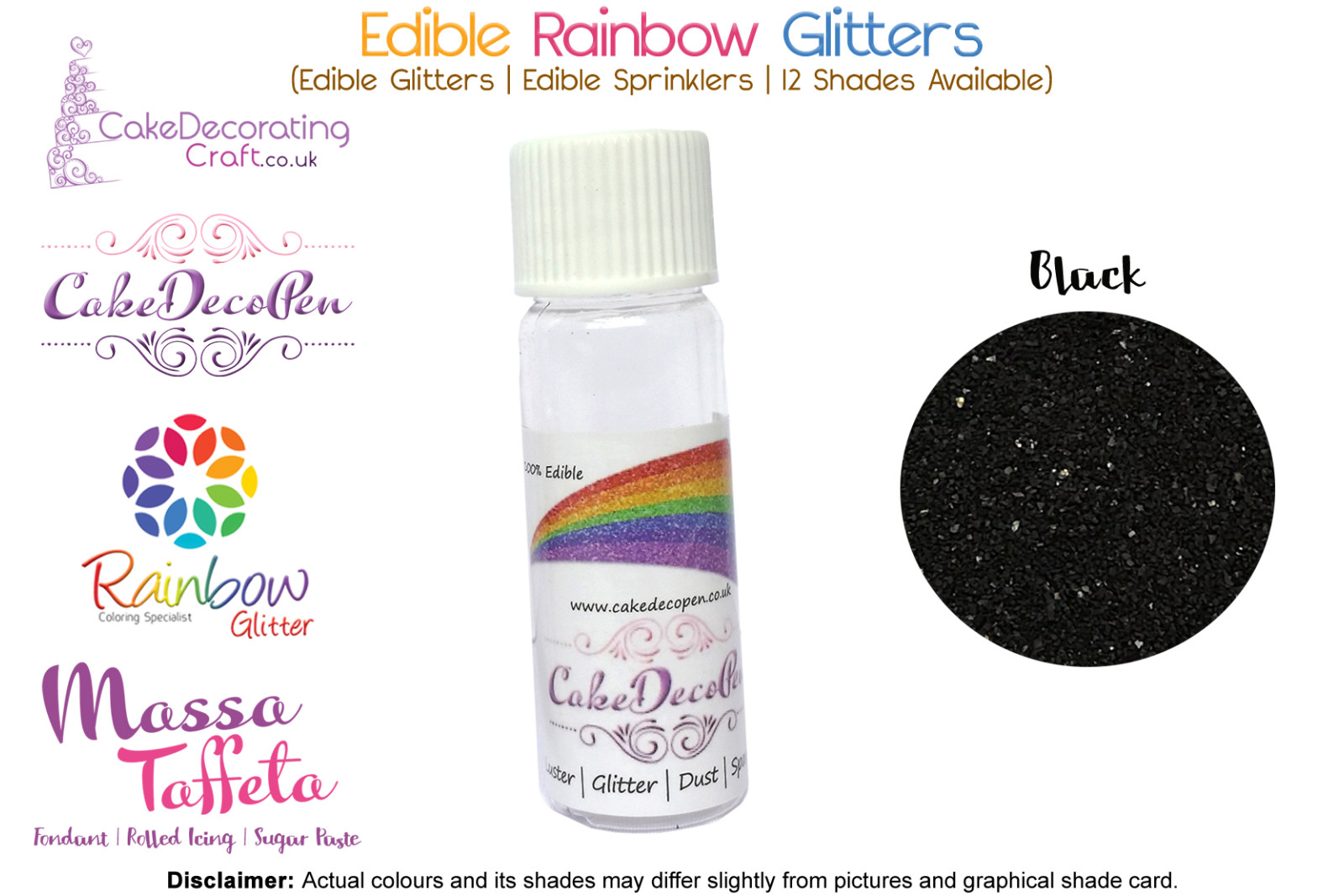 Black | Rainbow Glitter | Sprinklers | 100 % Edible | Cake Decorating Craft | 8 Grams