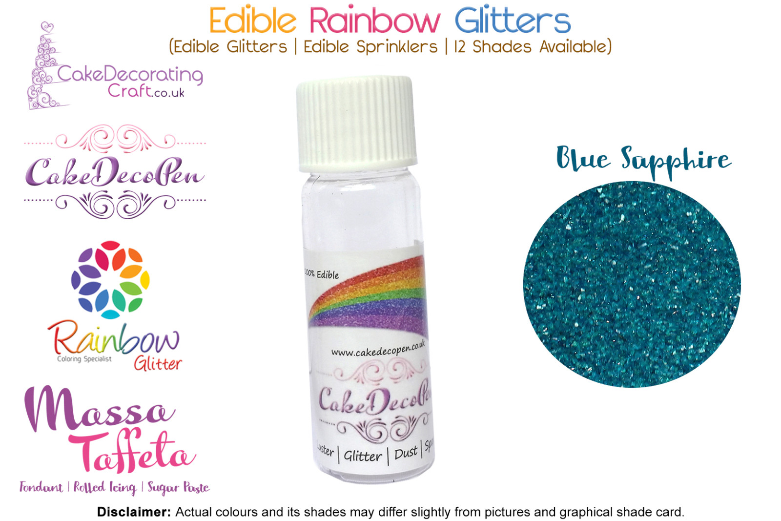 Blue | Rainbow Glitter | Sprinklers | 100 % Edible | Cake Decorating Craft | 8 Grams | Great Christmas Bake Off