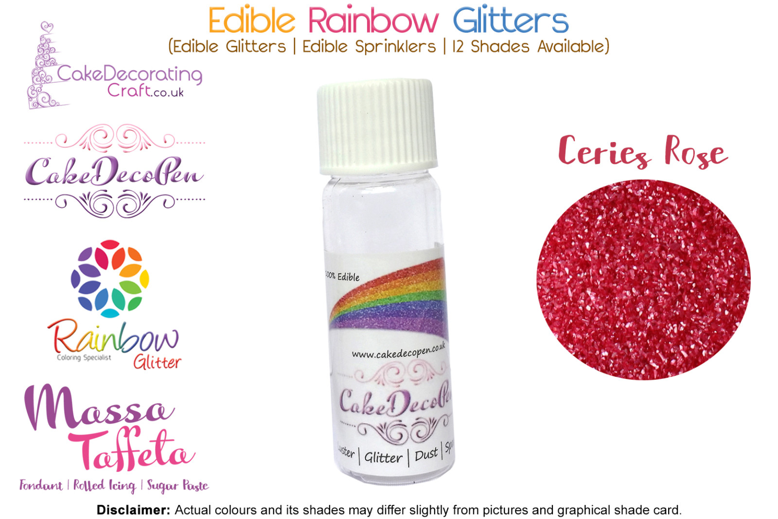 Cerise Rose | Rainbow Glitter | Sprinklers | 100 % Edible | Cake Decorating Craft | 8 Grams