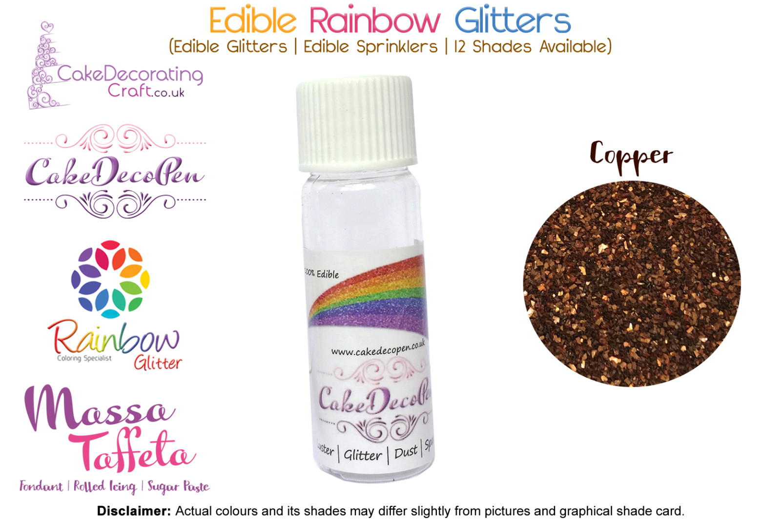 Copper | Rainbow Glitter | Sprinklers | 100 % Edible | Cake Decorating Craft | 8 Grams