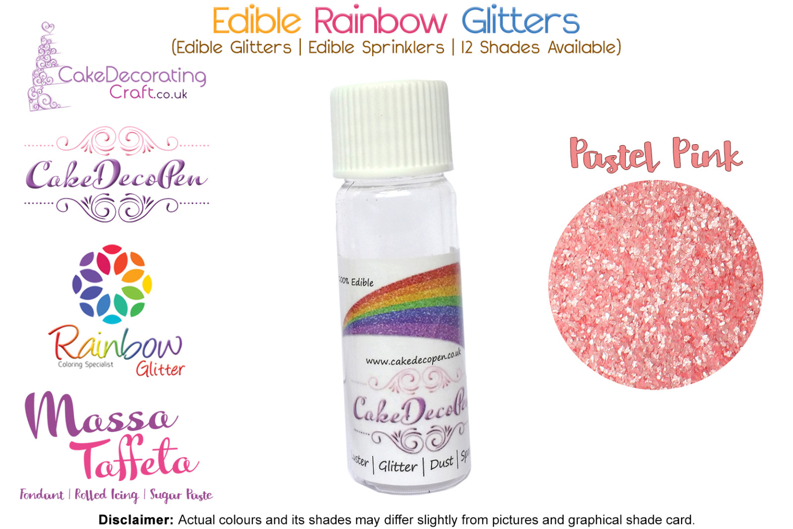 Pastel Pink | Rainbow Glitter | Sprinklers | 100 % Edible | Cake Decorating Craft | 8 Grams