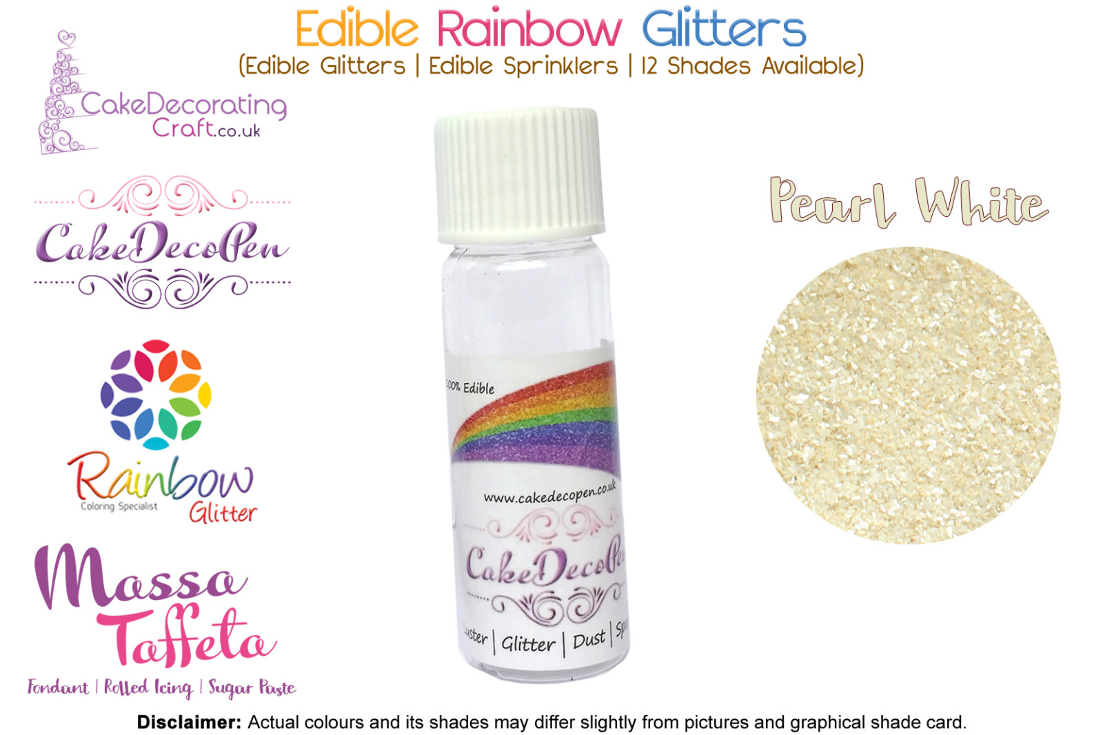 Pearl White | Rainbow Glitter | Sprinklers | 100 % Edible | Cake Decorating Craft | 8 Grams