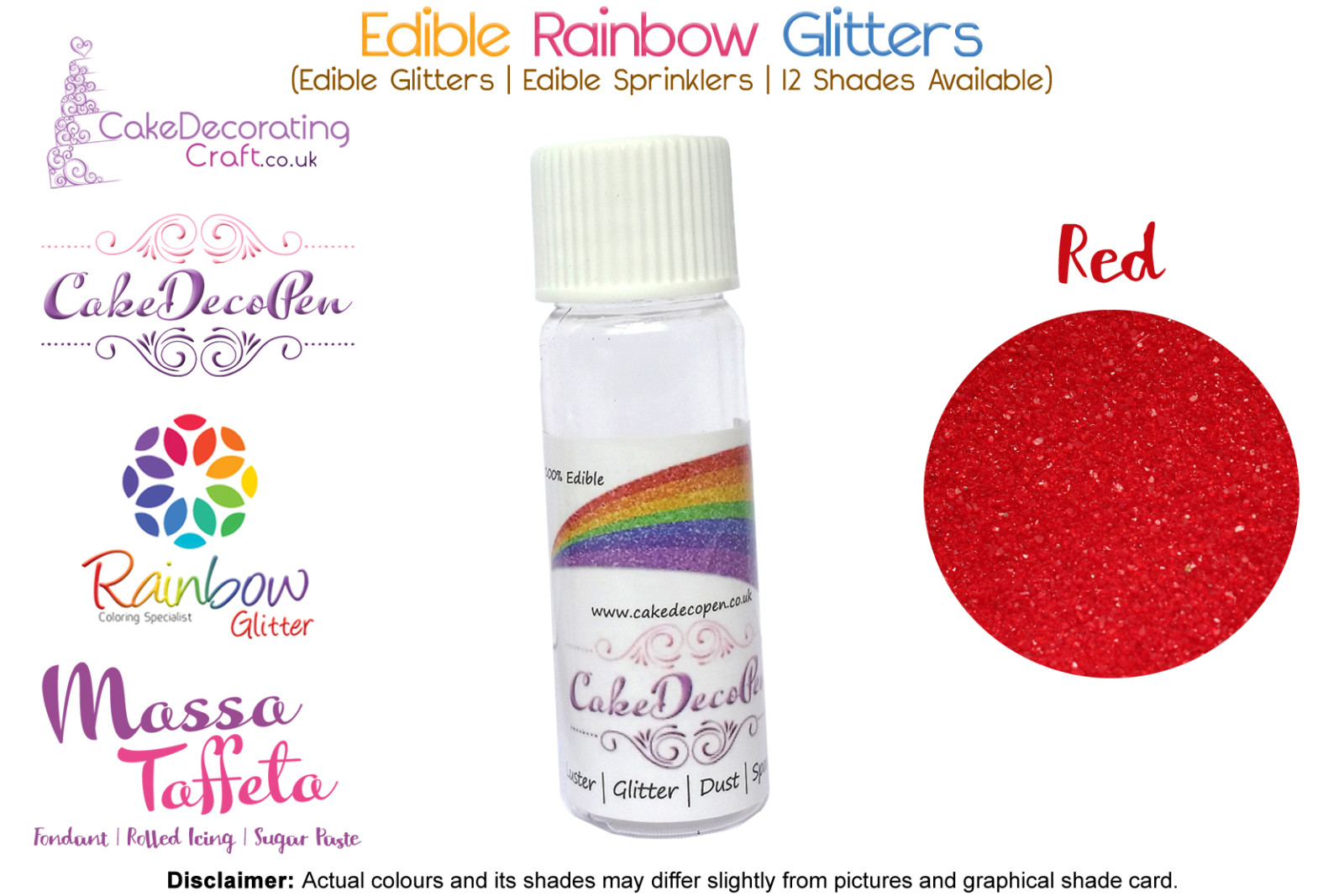 Red | Rainbow Glitter | Sprinklers | 100 % Edible | Cake Decorating Craft | 8 Grams | Great Christmas Bake Off
