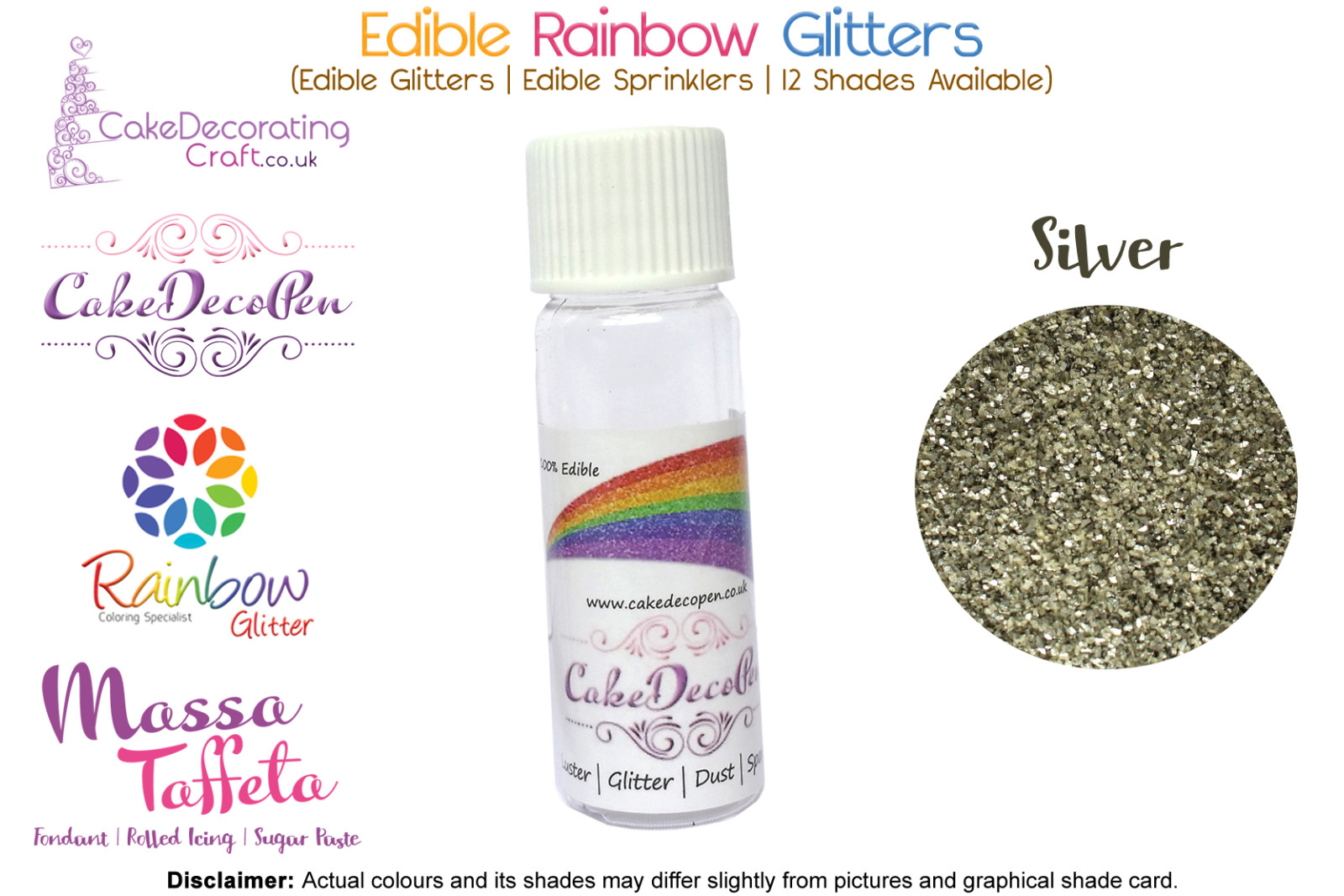 Silver | Rainbow Glitter | Sprinklers | 100 % Edible | Cake Decorating Craft | 8 Grams | Great Christmas Bake Off
