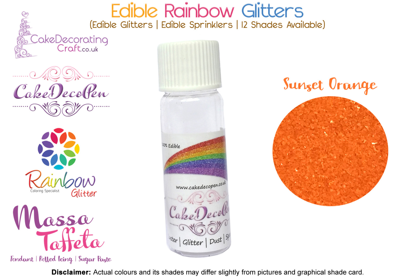 Sunset Orange | Rainbow Glitter | Sprinklers | 100 % Edible | Cake Decorating Craft | 8 Grams