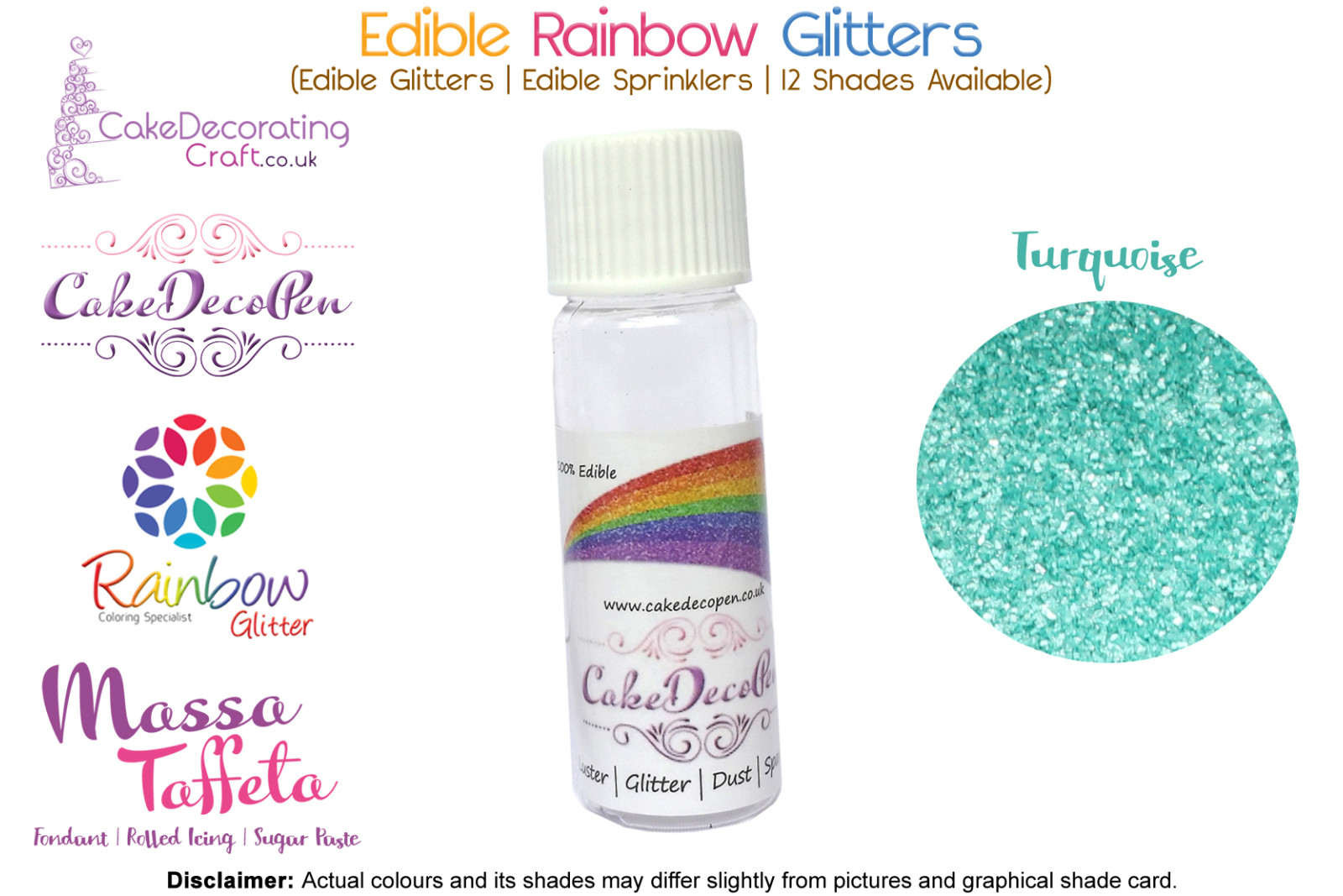 Turquoise | Rainbow Glitter | Sprinklers | 100 % Edible | Cake Decorating Craft | 8 Grams