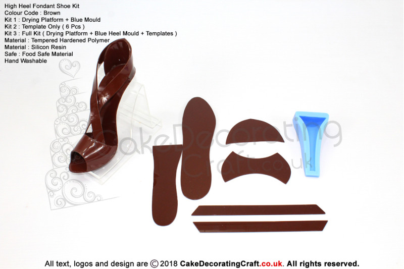 High Heel Fondant Shoe Kit | Gum Paste | Cake Decorating Craft Topper | Brown