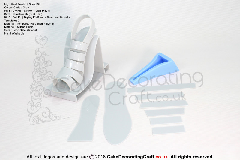 High Heel Fondant Shoe Kit | Gum Paste | Cake Decorating Craft Topper | Grey