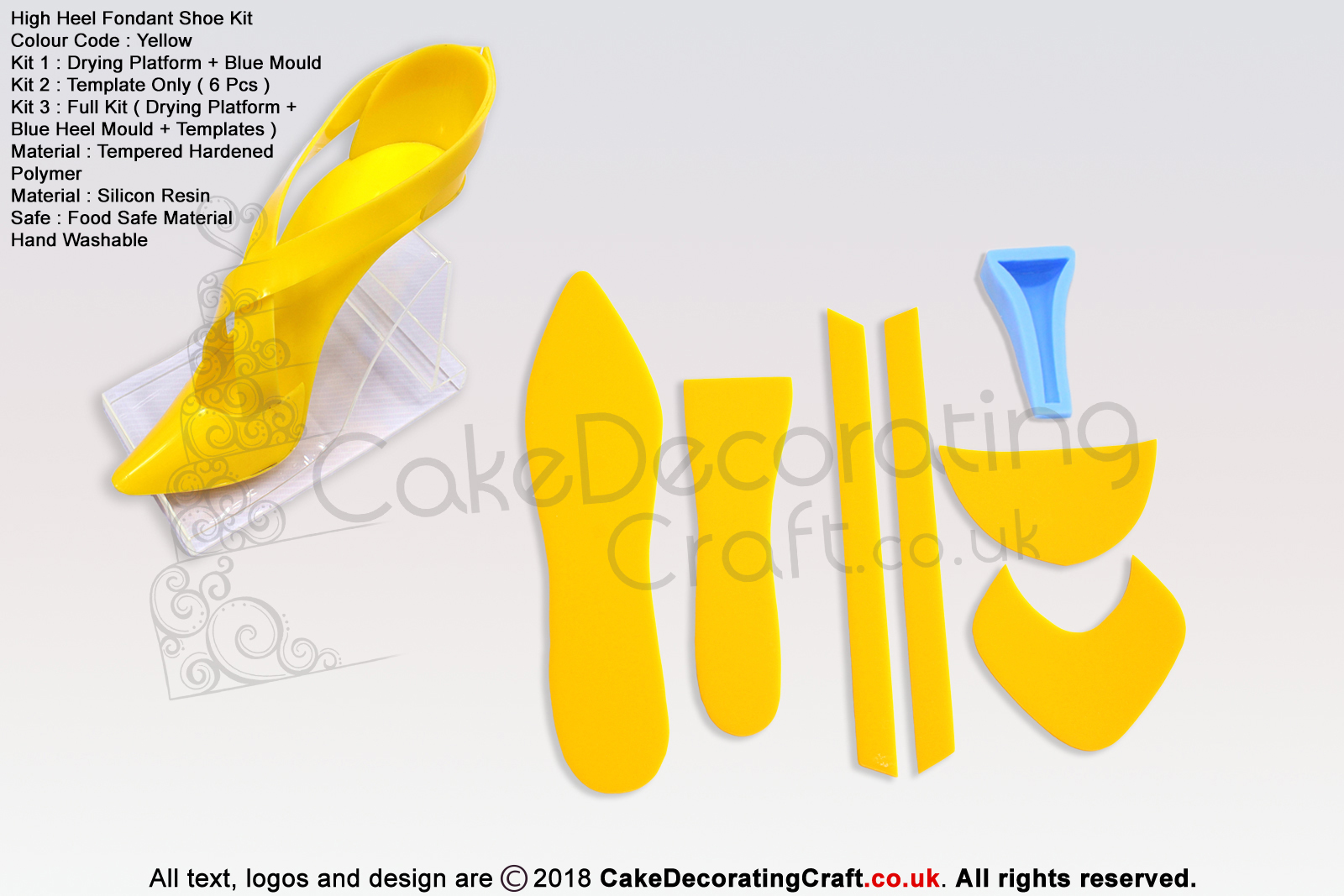 High Heel Fondant Shoe Kit | Gum Paste | Cake Decorating Craft Topper | Yellow