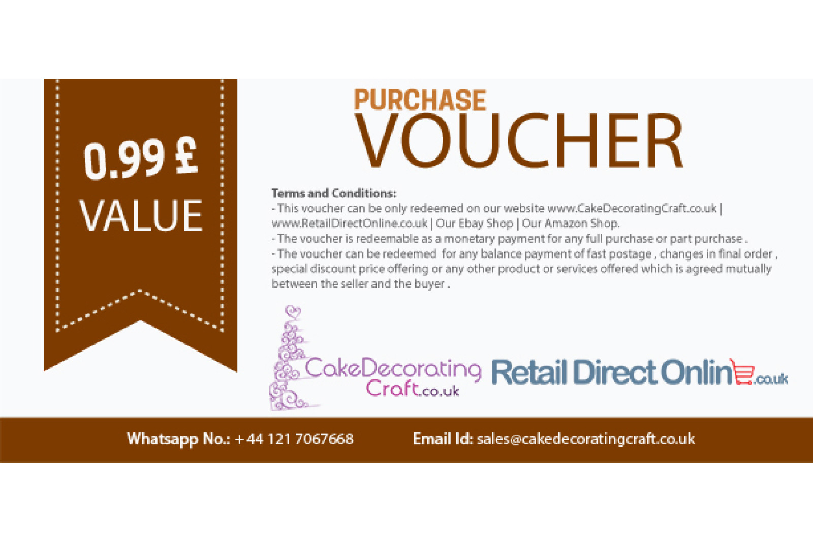 Purchase Voucher | Balance Payment Voucher | Value £0.99