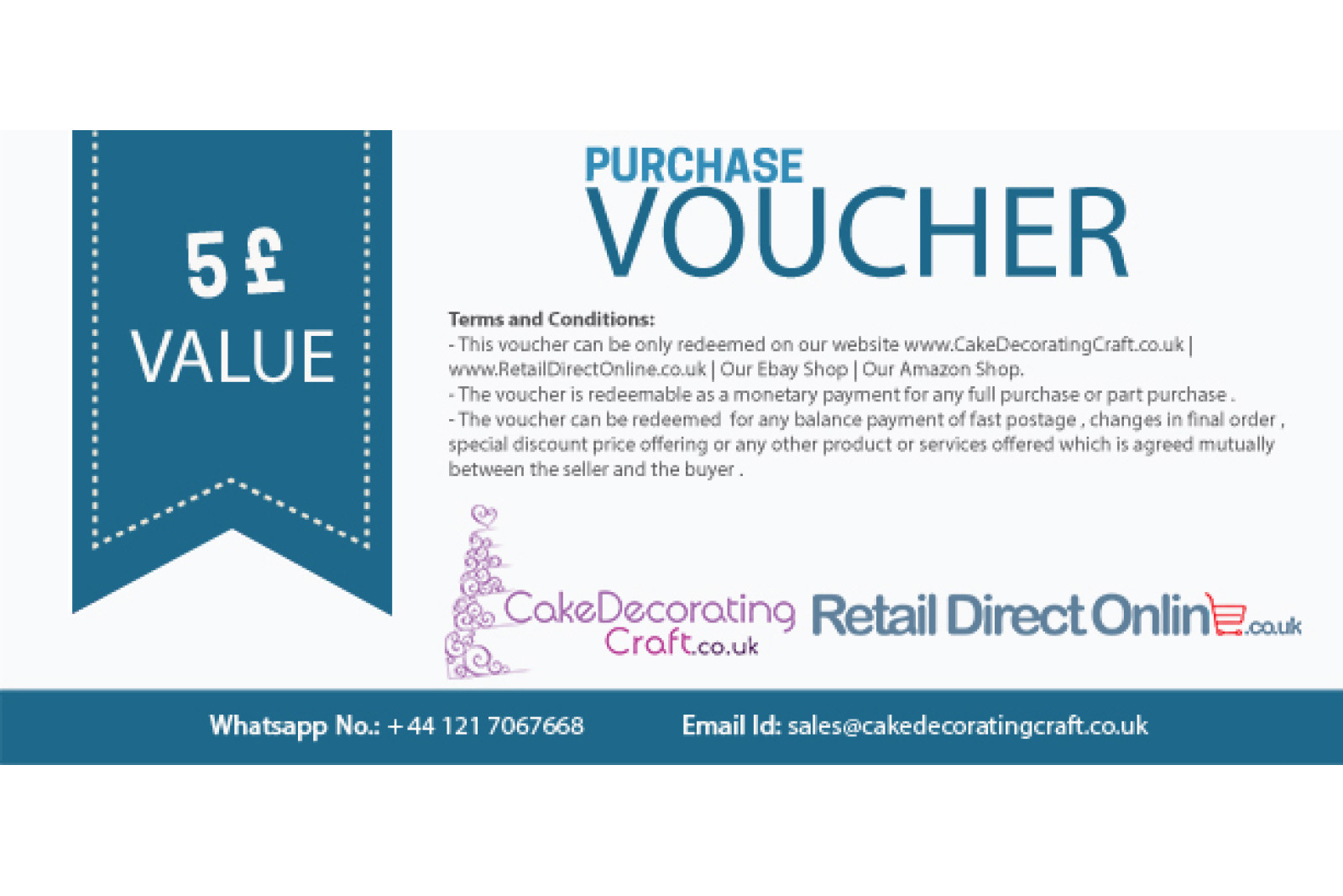Purchase Voucher | Balance Payment Voucher | Value £ 5
