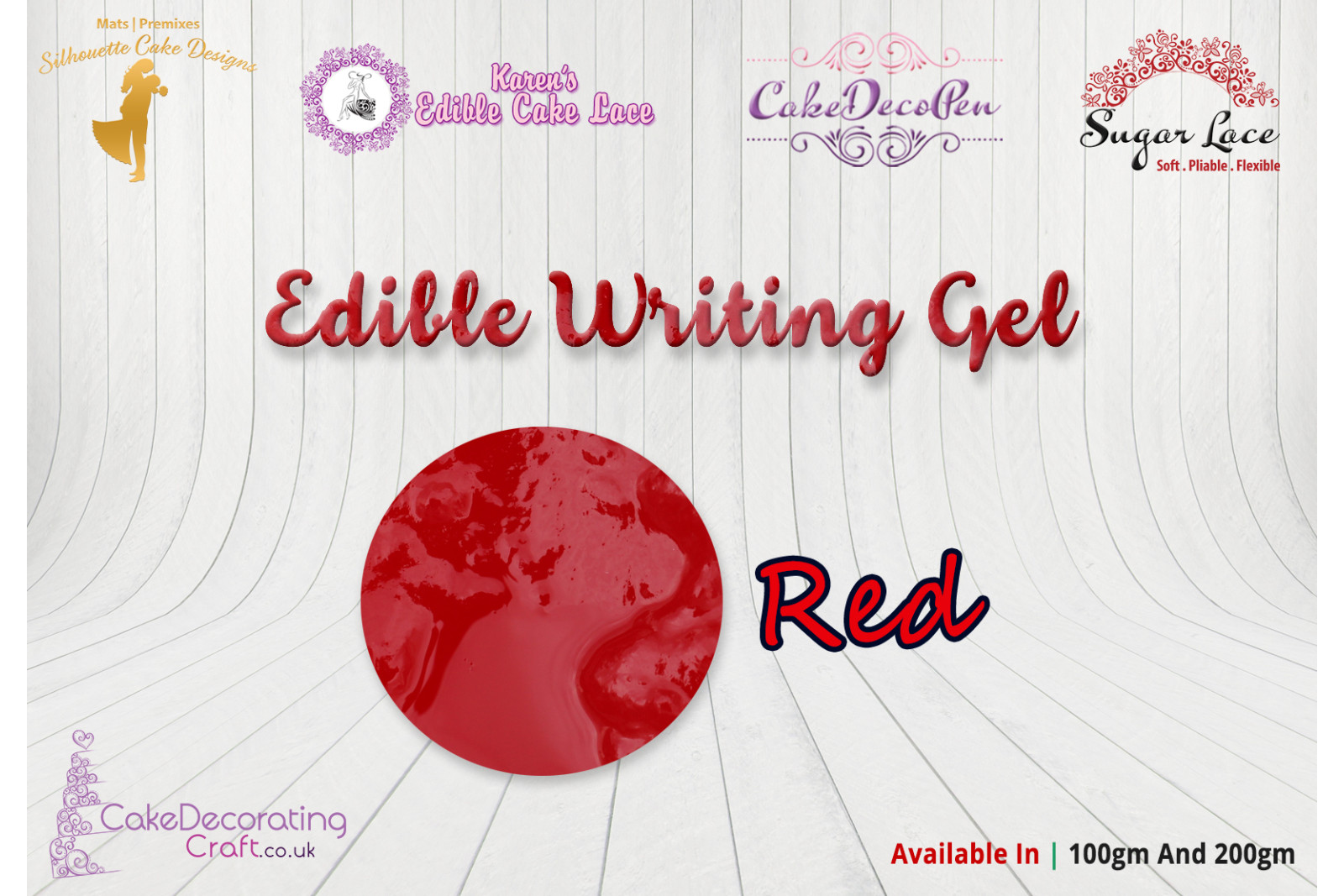 Cake Decorating Craft | Piping And Writing Gel | Edible | Red With Gold Sparkle