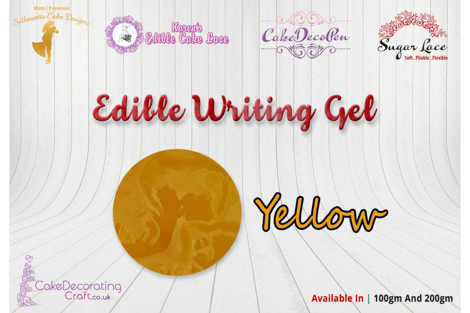 Cake Decorating Craft | Piping And Writing Gel | Yellow With Gold Sparkle