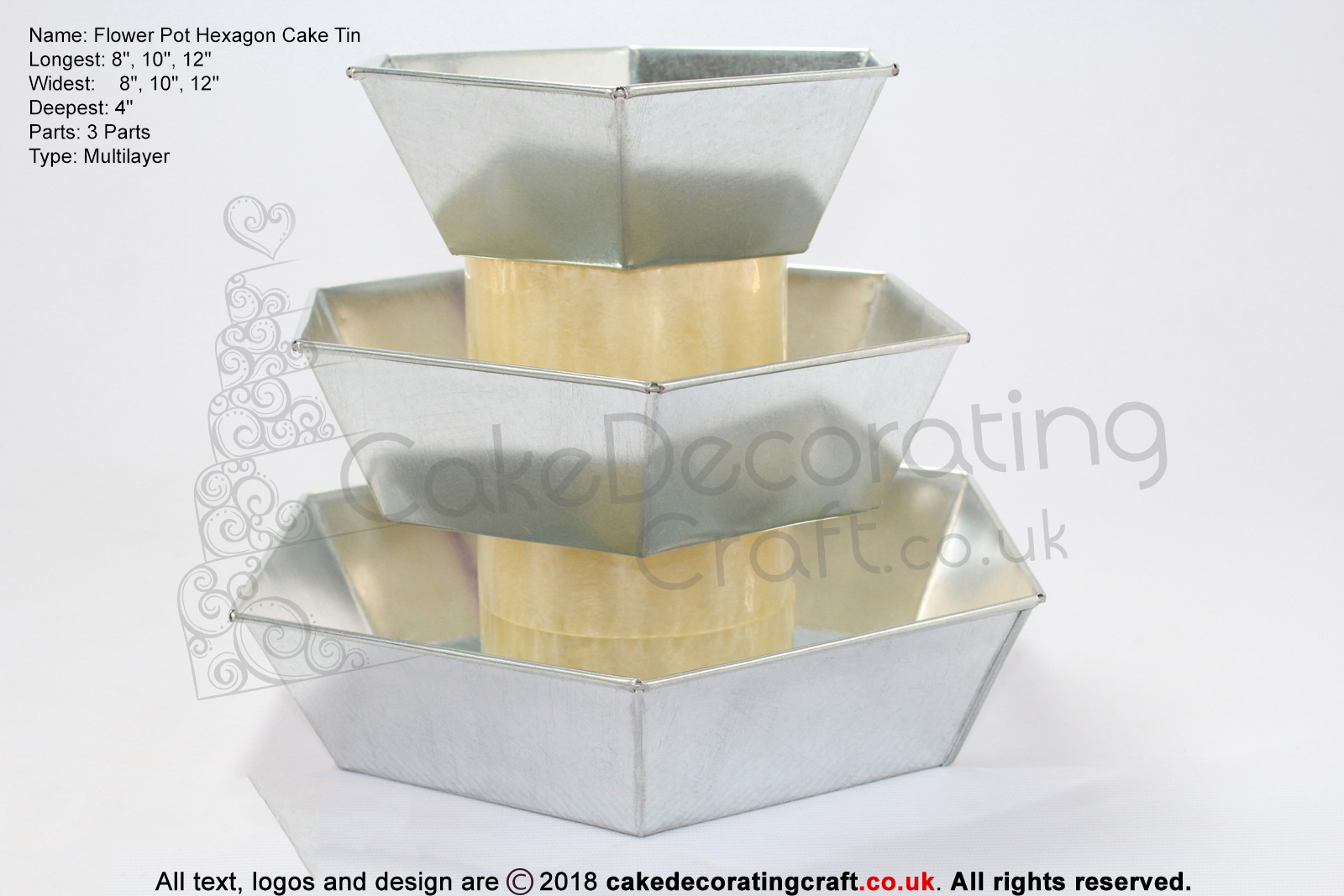 Flower Pot Hexagon Cake Baking Tin | 4" Deep | Size 8 10 12 " | 3 Tiers 
