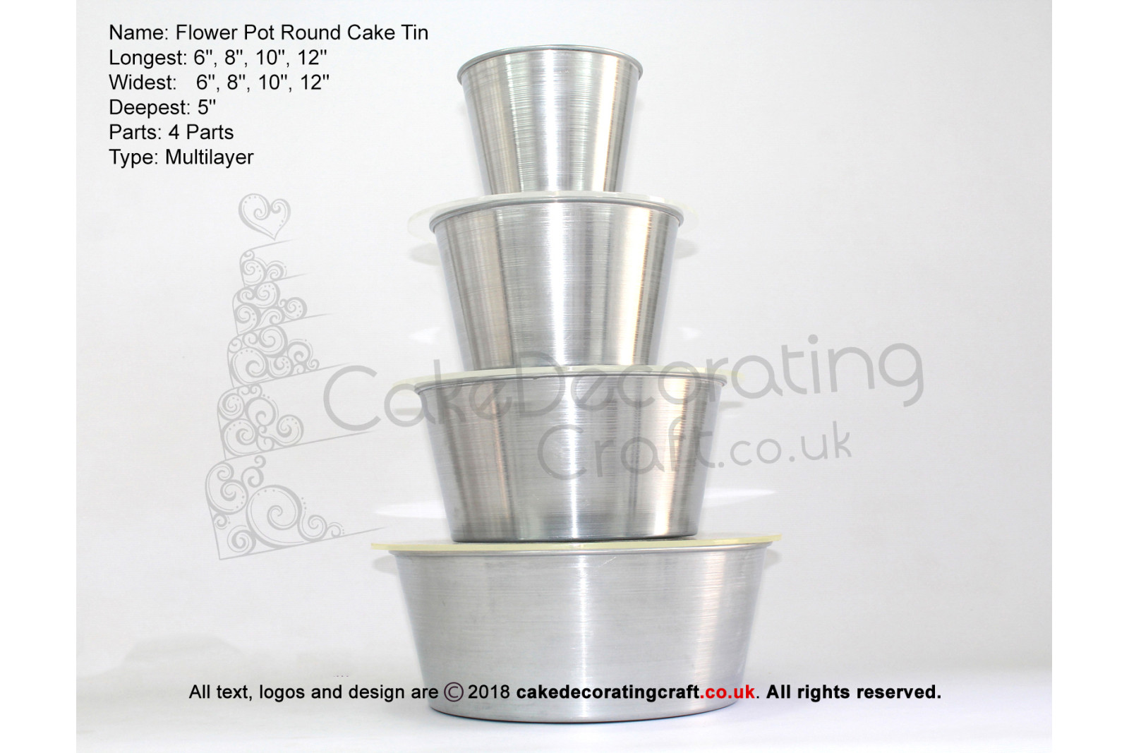 Flower Pot Round Cake Baking Tin | 5" Deep | Size 6 8 10 12 " | 4 Tiers | Christmas Cake Cupcake Craft Gift Ideas