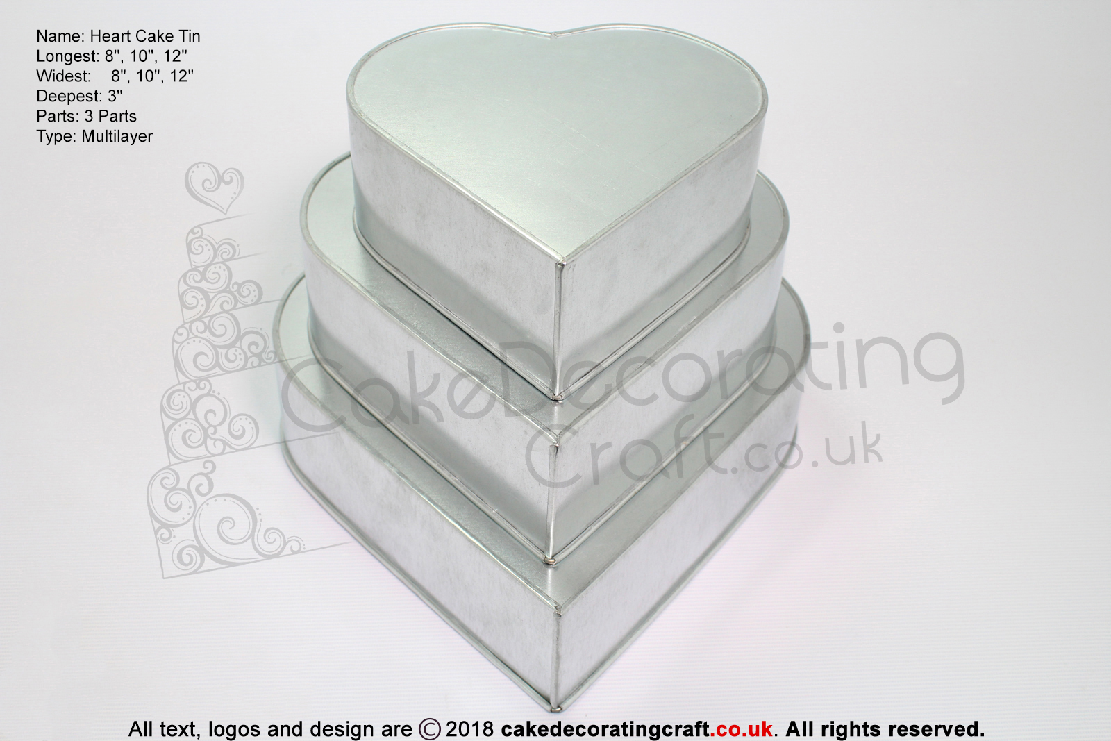Heart Cake Baking Tin | 3" Deep | Size 8 10 12 " | 3 Tiers | Hand Made