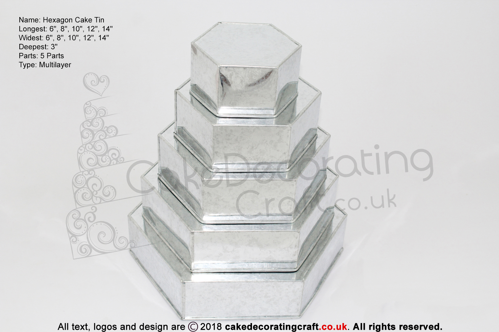 Hexagon Cake Baking Tin | 3" Deep | Size 6 8 10 12 14 " | 5 Tiers | Hand Made