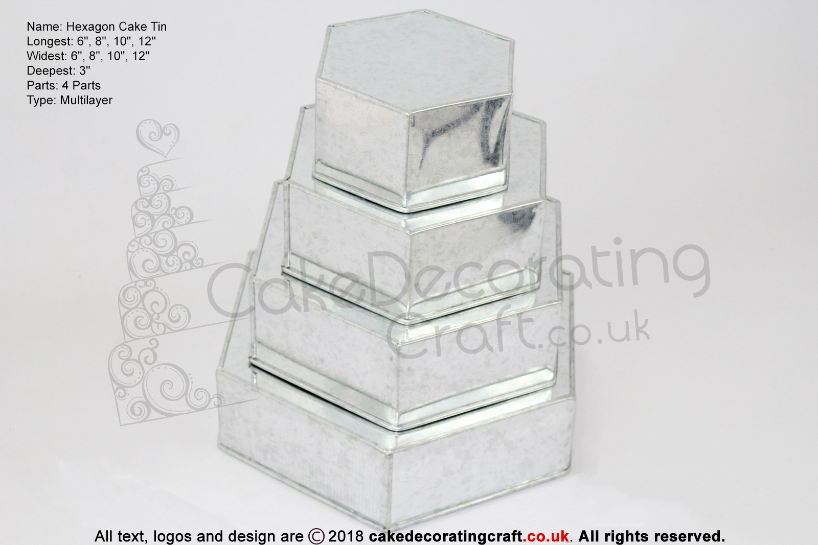Hexagon Cake Baking Tin | 3" Deep | Size 6 8 10 12 " | 4 Tiers | Hand Made