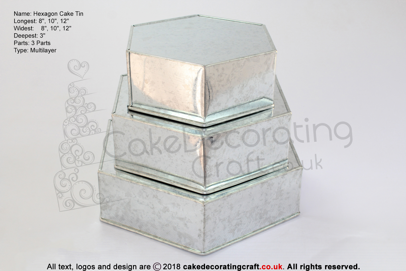 Hexagon Cake Baking Tin | 3" Deep | Size 8 10 12 " | 3 Tiers | Hand Made